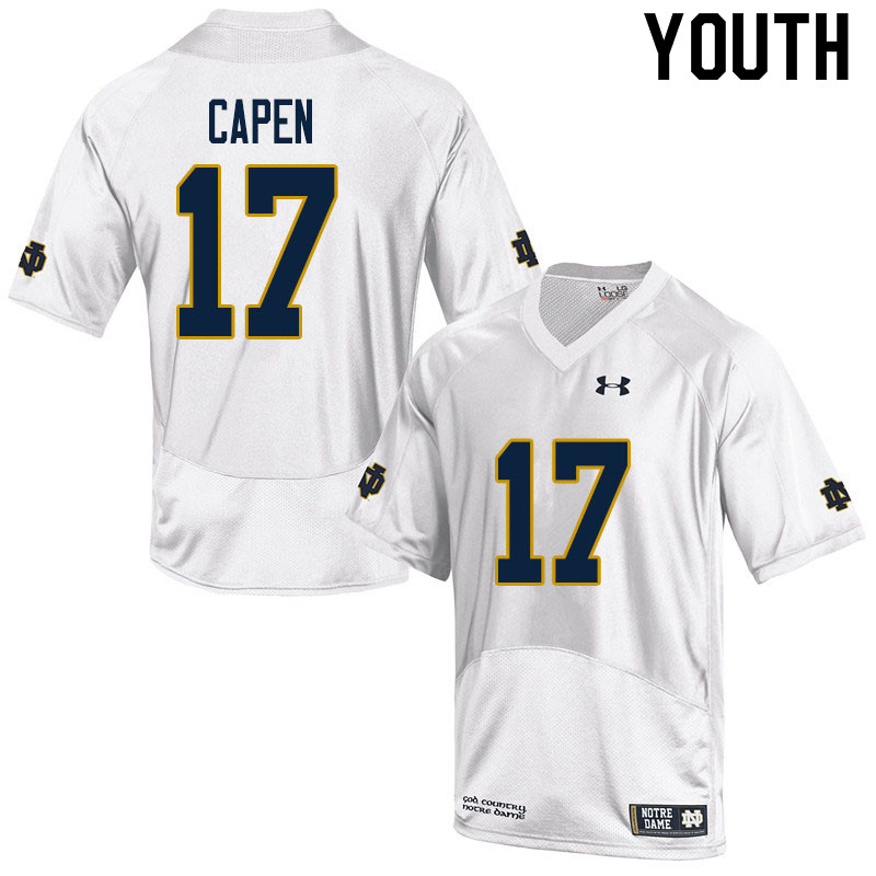 Youth NCAA Notre Dame Fighting Irish #17 Cole Capen Stitched College Under Armour Authentic White Football Jersey IR10Y18AK